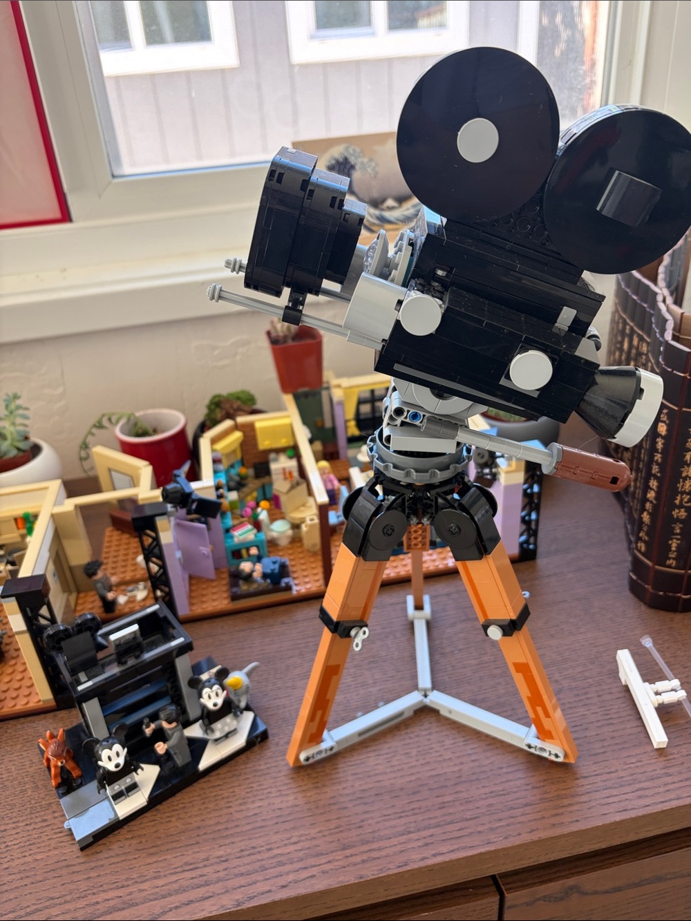 Lego Black and Orange Retro Film Camera on Tripod